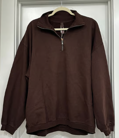 Skims Boyfriend Fleece Slouchy Half Zip Pullover Espresso
