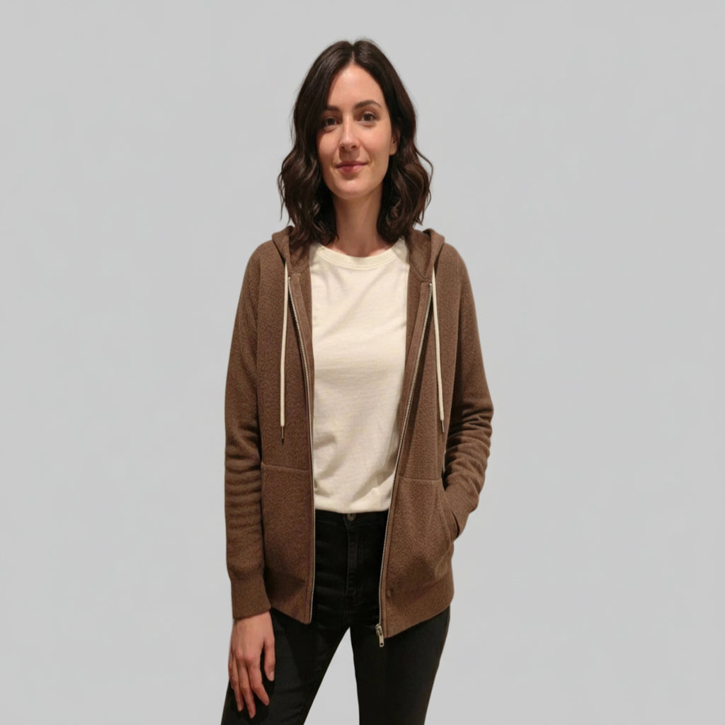 NWT Quince Mongolian Cashmere Full-Zip Hoodie Brown