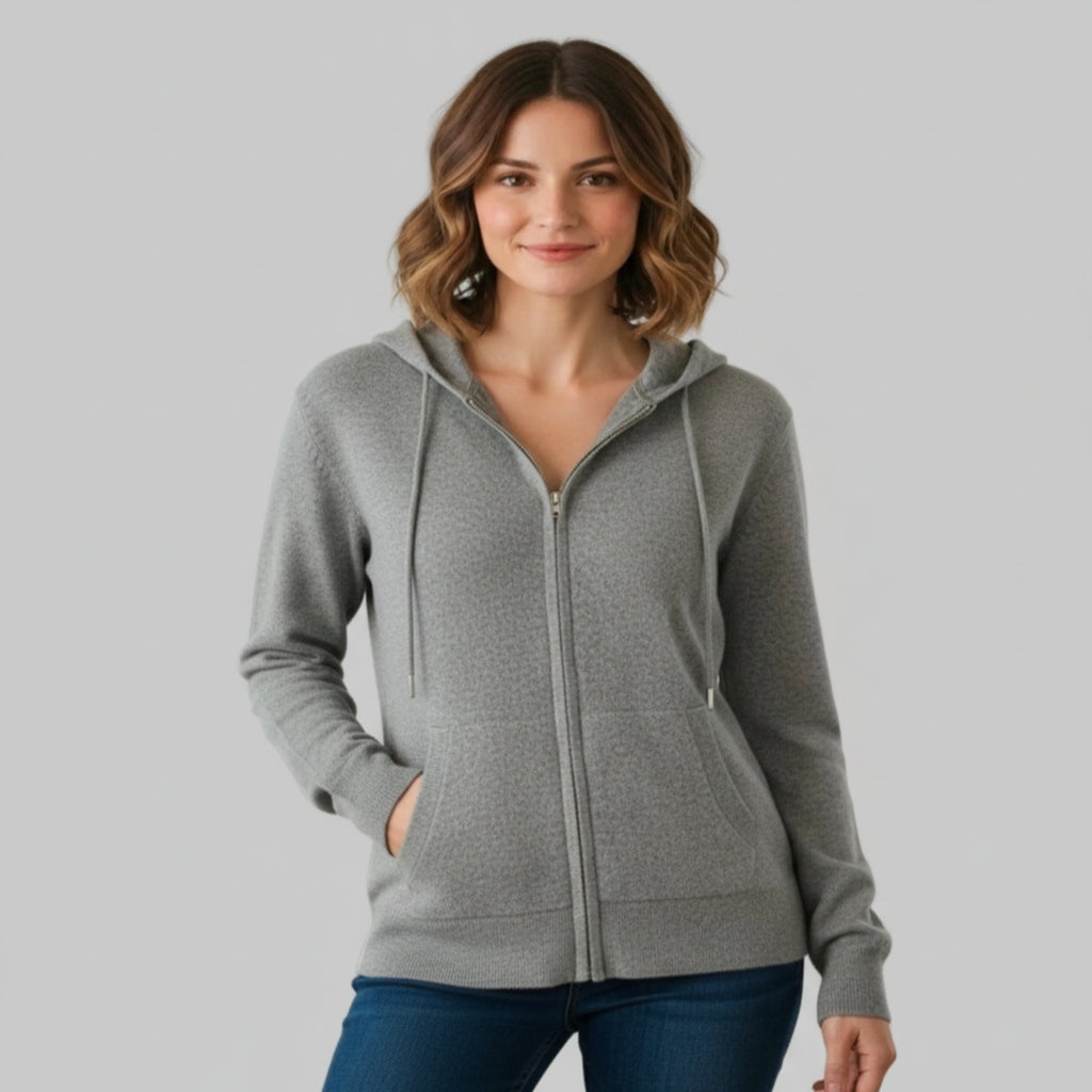NWT Quince Mongolian Cashmere Full-Zip Hoodie Heather Grey