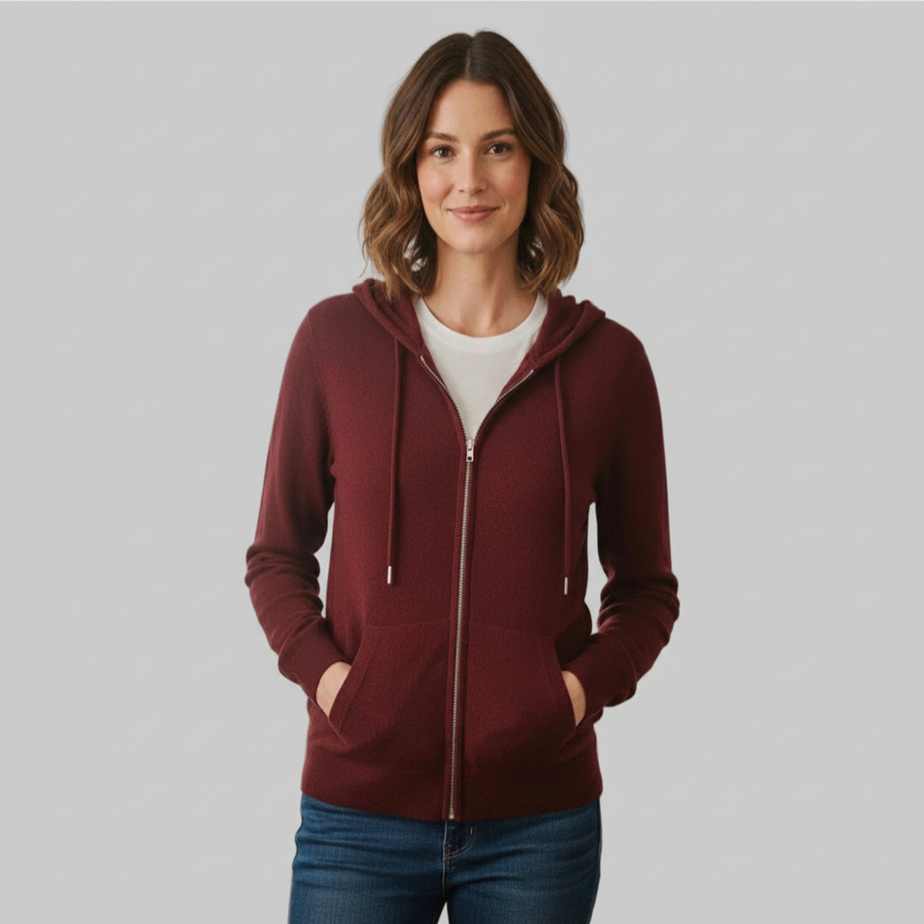 NWT Quince Mongolian Cashmere Full-Zip Hoodie Rich Burgundy